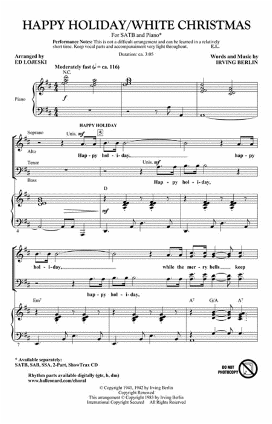 Happy Holiday/White Christmas 4-Part scores gallery preview page 2