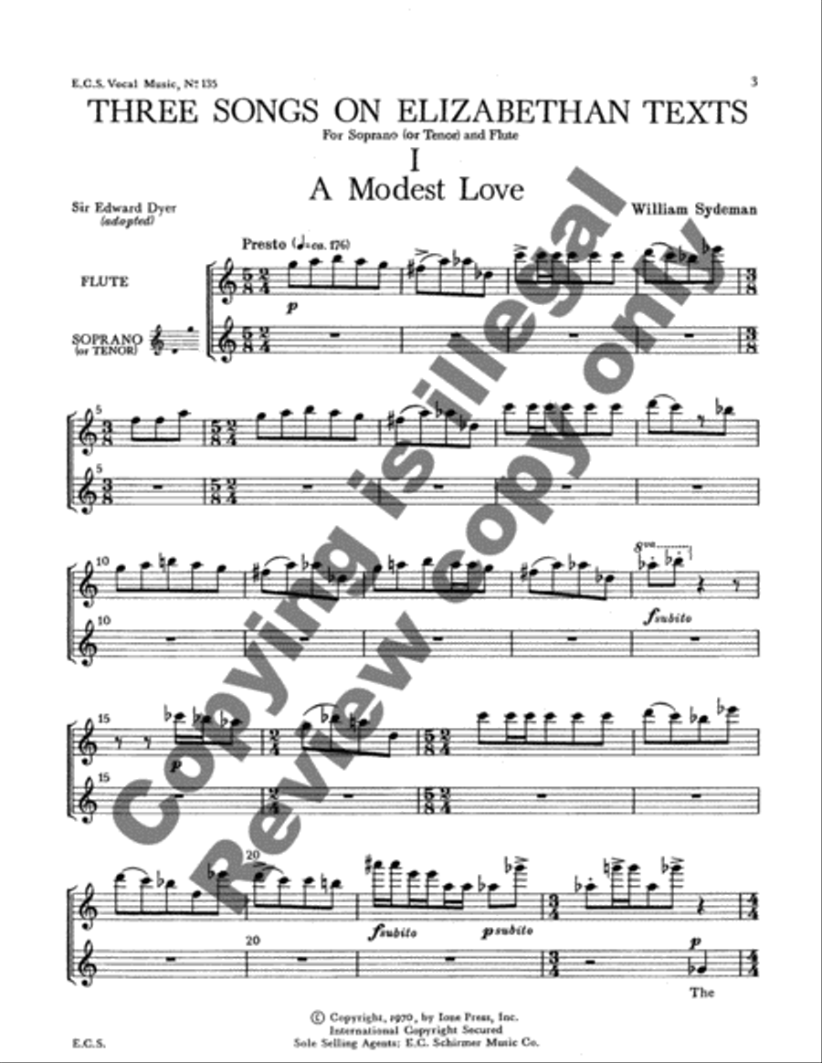 Three Songs on Elizabethan Texts Flute scores gallery preview page 3