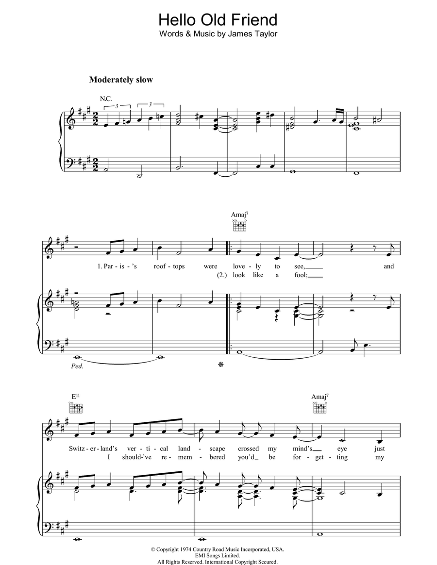 Hello Old Friend Hello Old Friend Piano, Vocal, Guitar scores gallery preview page 1