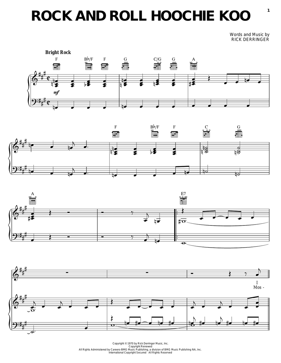 Rock And Roll Hoochie Koo Piano, Vocal, Guitar scores gallery preview page 1