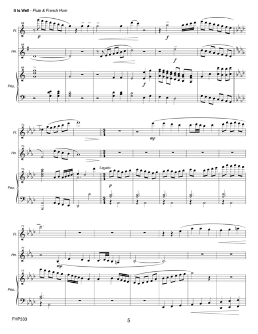 IT IS WELL WITH MY SOUL - FLUTE and HORN with Piano Accompaniment Woodwind Duet scores gallery preview page 5