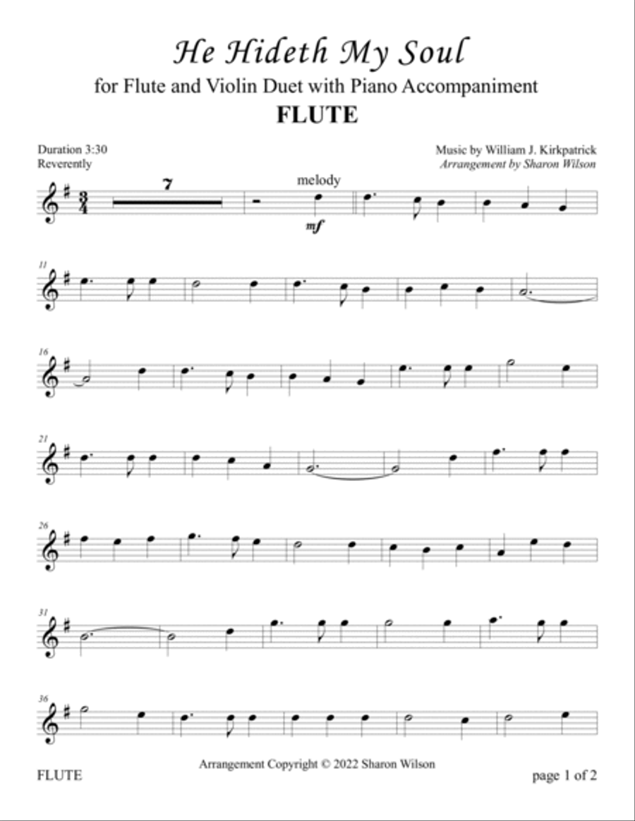 He Hideth My Soul (for Flute and Violin Duet with Piano Accompaniment) Flute scores gallery preview page 2
