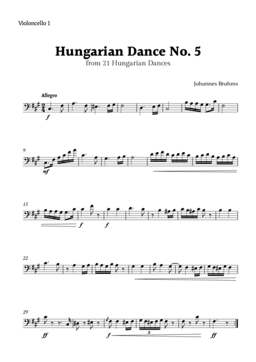 Hungarian Dance No. 5 by Brahms for Cello Quartet and Piano image number null