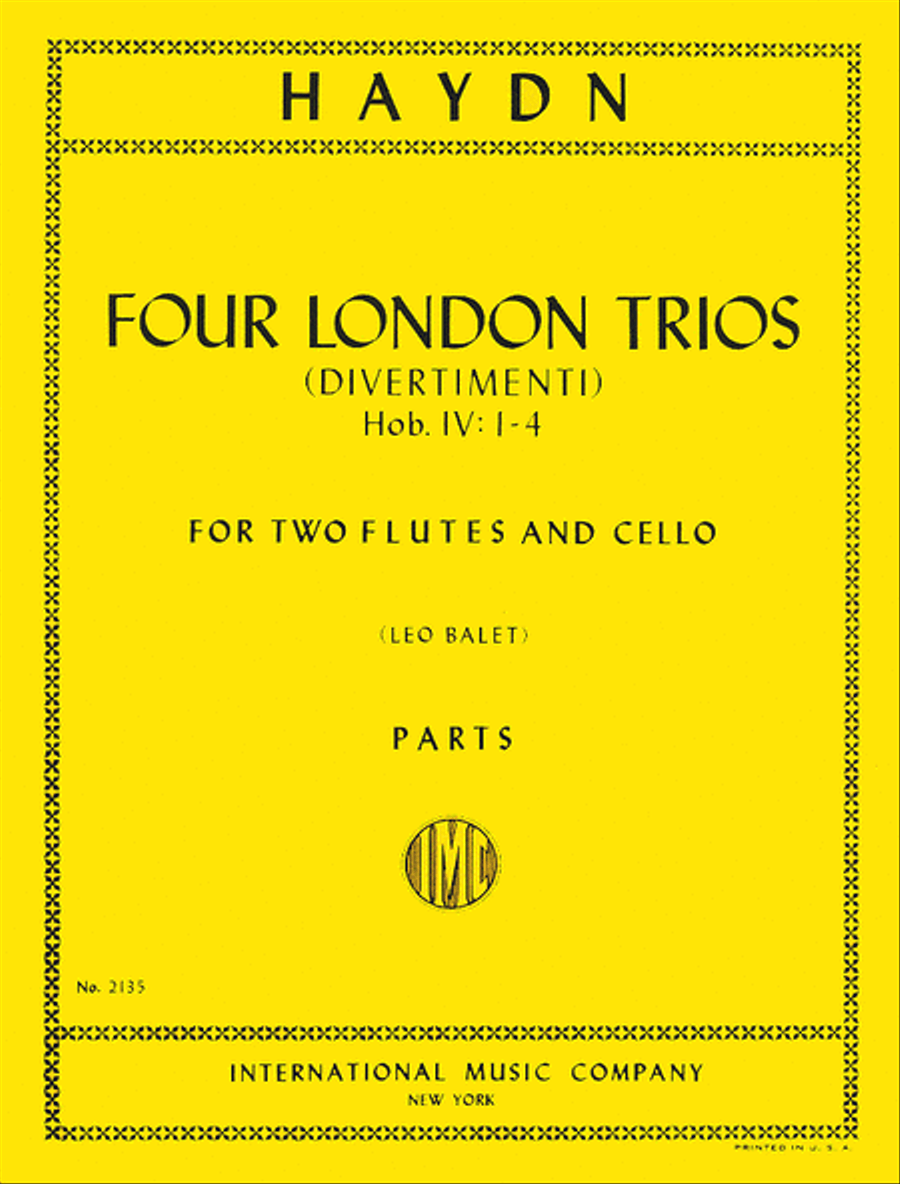 Four London Trios (Divermenti), Hob. IV: Nos. 1-4 for 2 Flutes and Cello