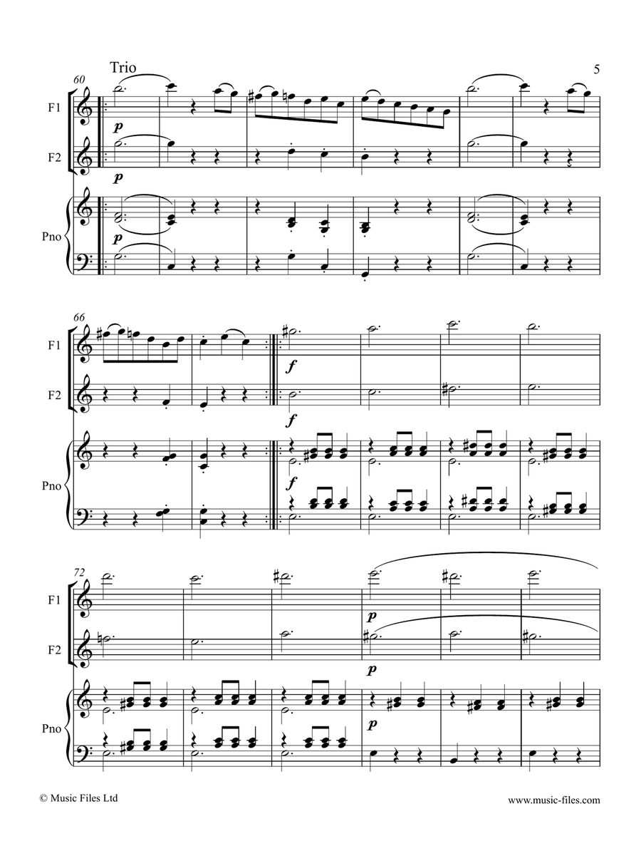 Mozart: Menuetto Allegretto from Symphony No.41 - 2 Flutes and Piano Flute Duet scores gallery preview page 5