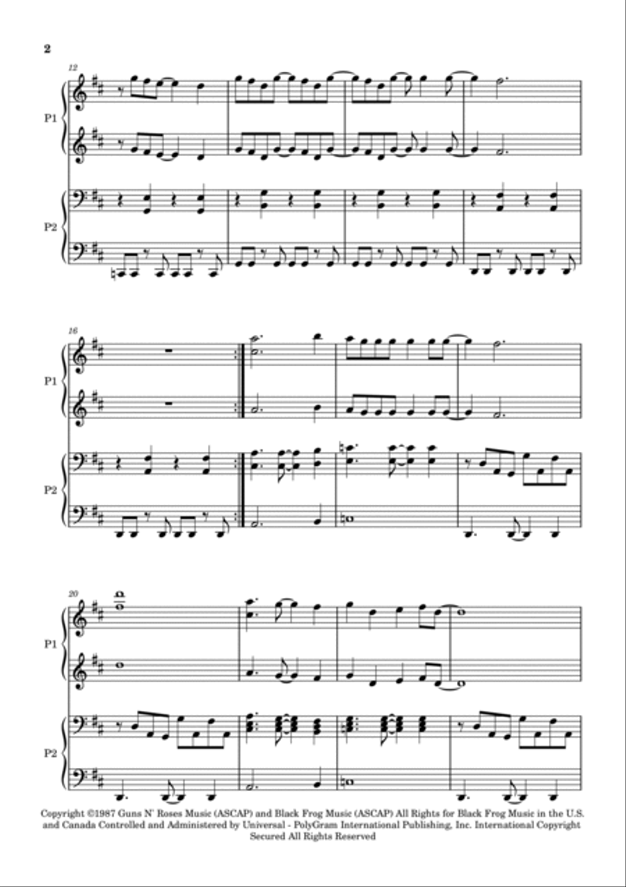 Sweet Child O' Mine 1 Piano, 4-Hands scores gallery preview page 2