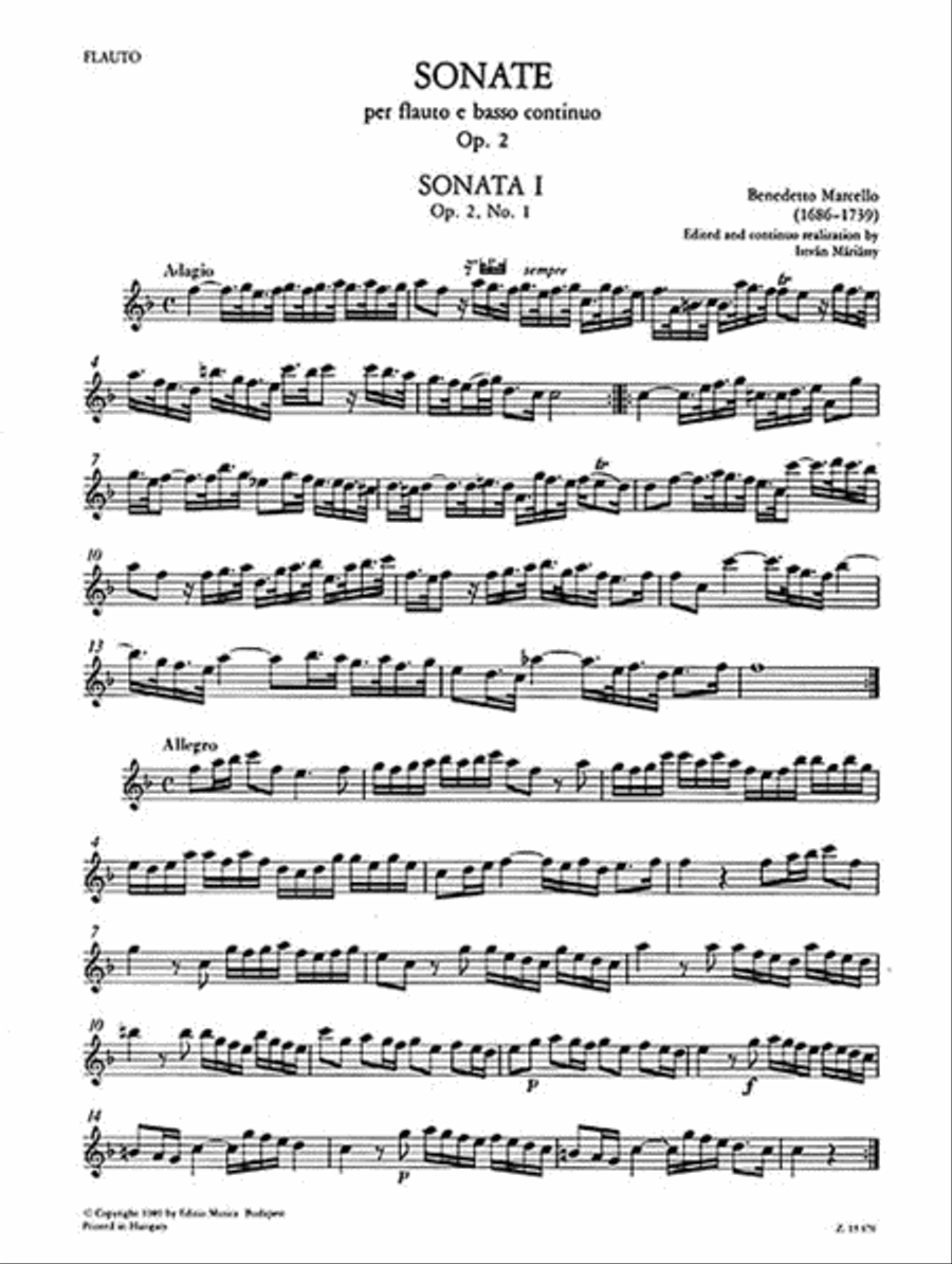 12 Sonatas for Flute and Basso Continuo, Op. 2 – Volume 1