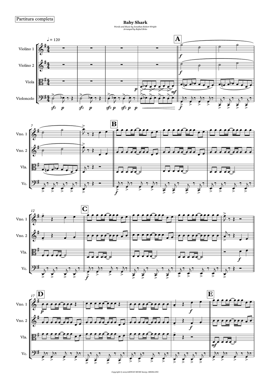 Baby Shark String Quartet scores gallery preview page 1