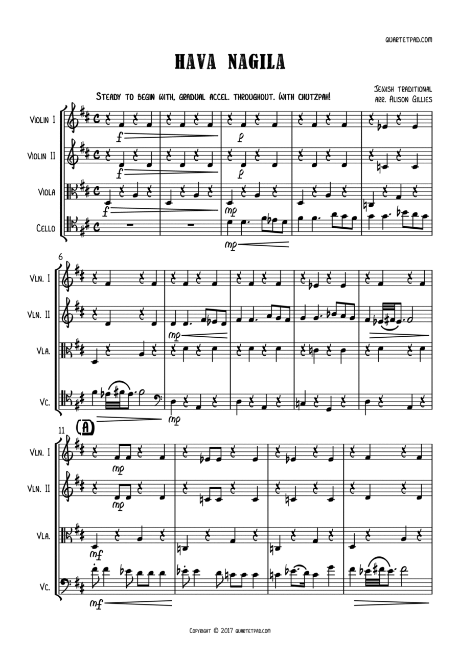 Hava Nagila - String Quartet String Quartet scores gallery preview page 1