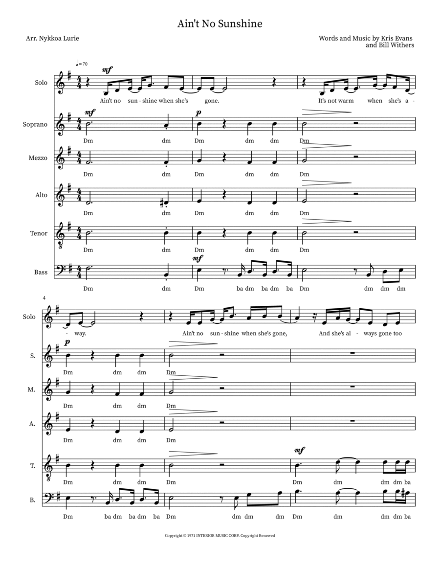 Ain't No Sunshine Divisi scores gallery preview page 1