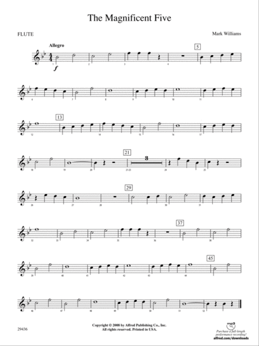 The Magnificent Five: Flute Concert Band scores gallery preview page 1