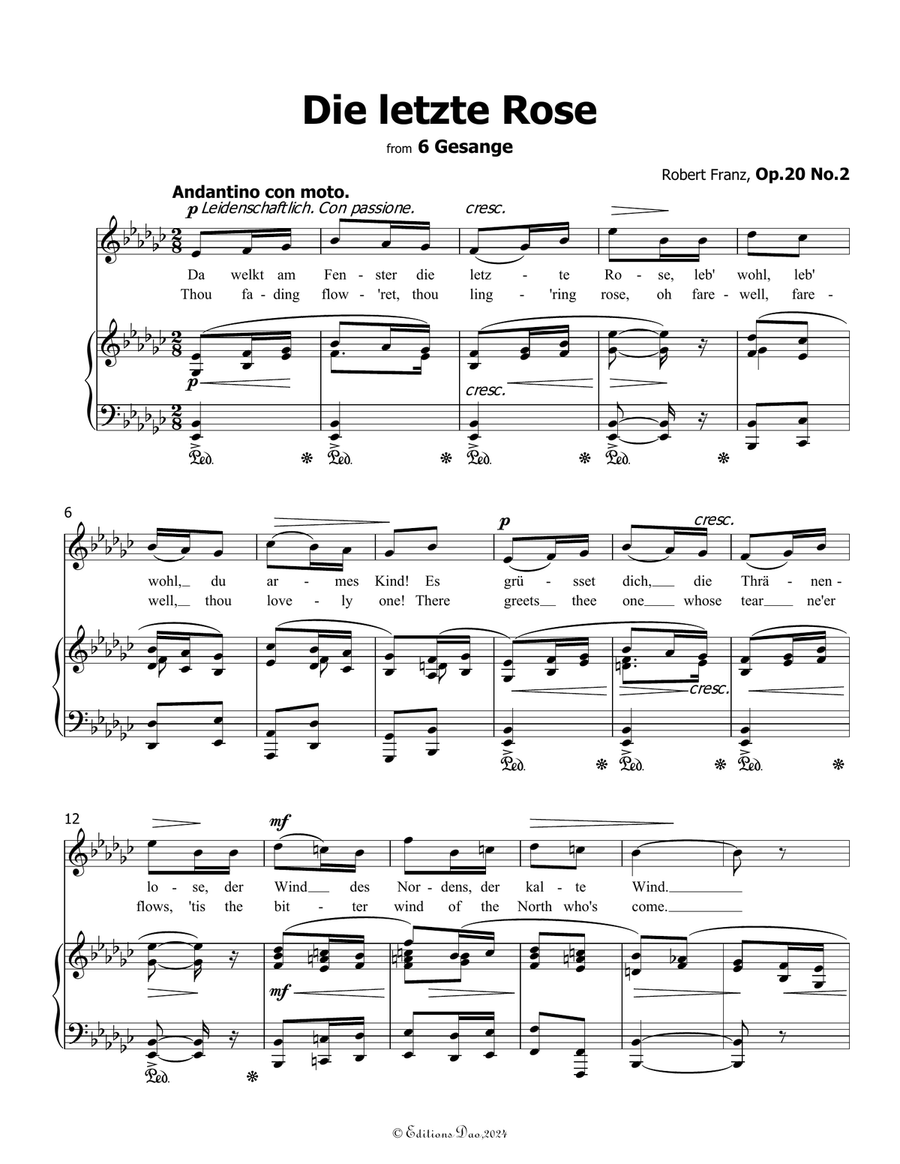 Die letzte Rose, by Robert Franz, in e flat minor Voice scores gallery preview page 3