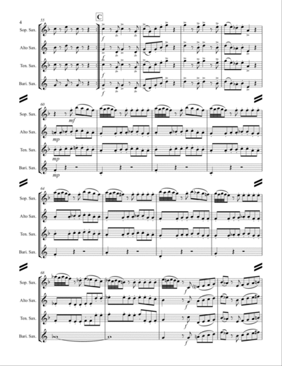 Mozart - Serenade in G – I. Allegro (Eine kleine Nachtmusik) (for Saxophone Quartet SATB) Saxophone Quartet scores gallery preview page 5