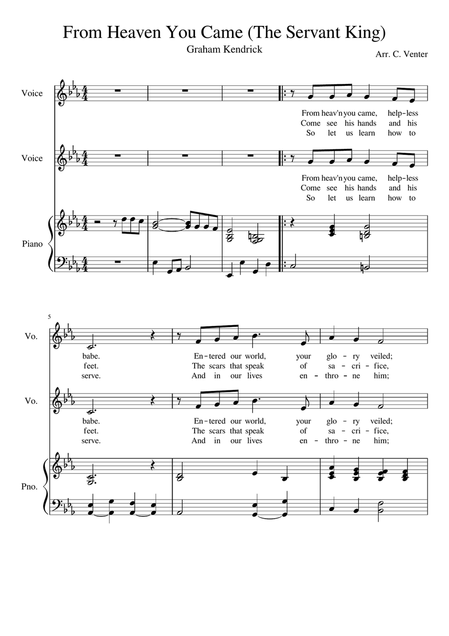 The Servant King From Heaven You Came Piano scores gallery preview page 1