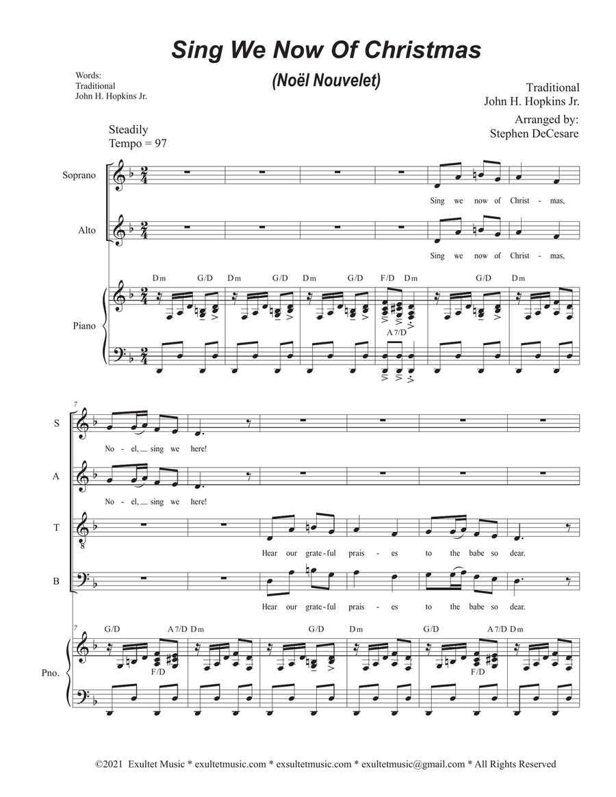 Sing We Now Of Christmas (Noël Nouvelet) (Vocal Quartet - (SATB) 4-Part scores gallery preview page 1
