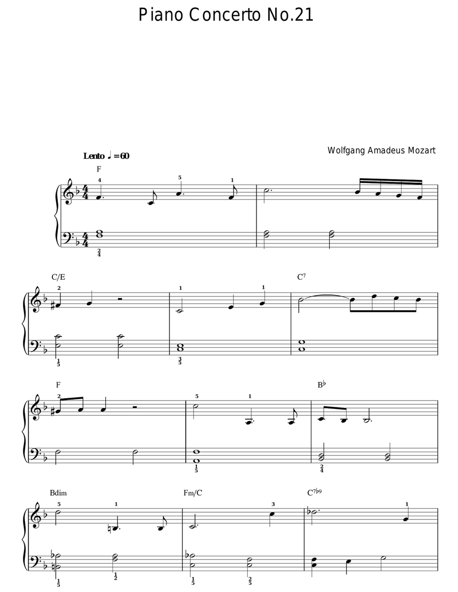 Piano Concerto No. 21 In C Major (Second Movement) Voice scores gallery preview page 1