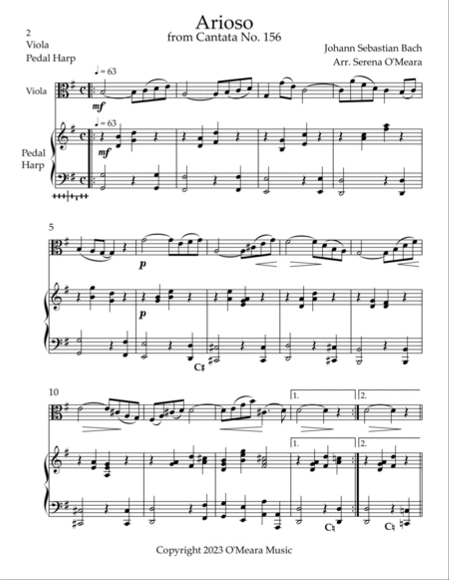 Arioso, Duet for Viola & Pedal Harp String Duet scores gallery preview page 2