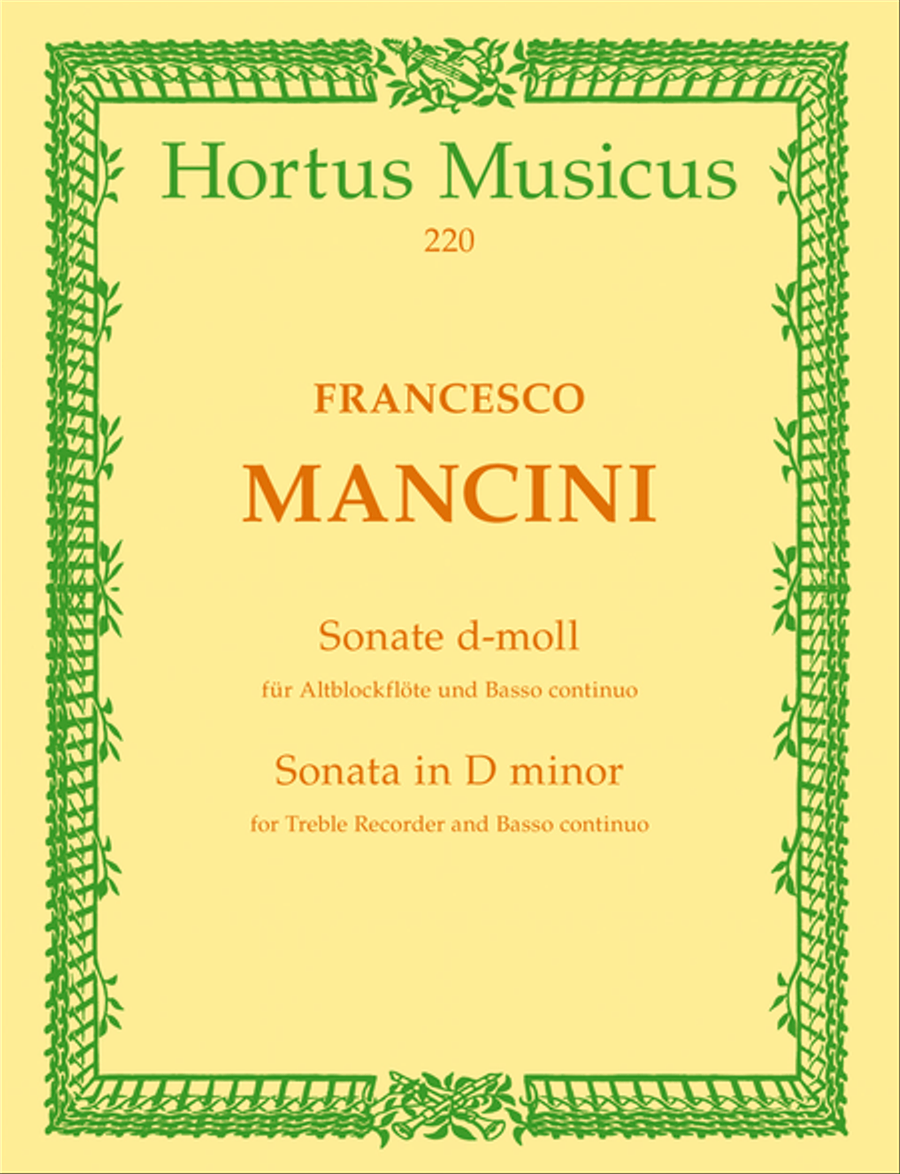Sonate for Treble Recorder and Basso continuo d minor Alto Recorder scores gallery preview page 1