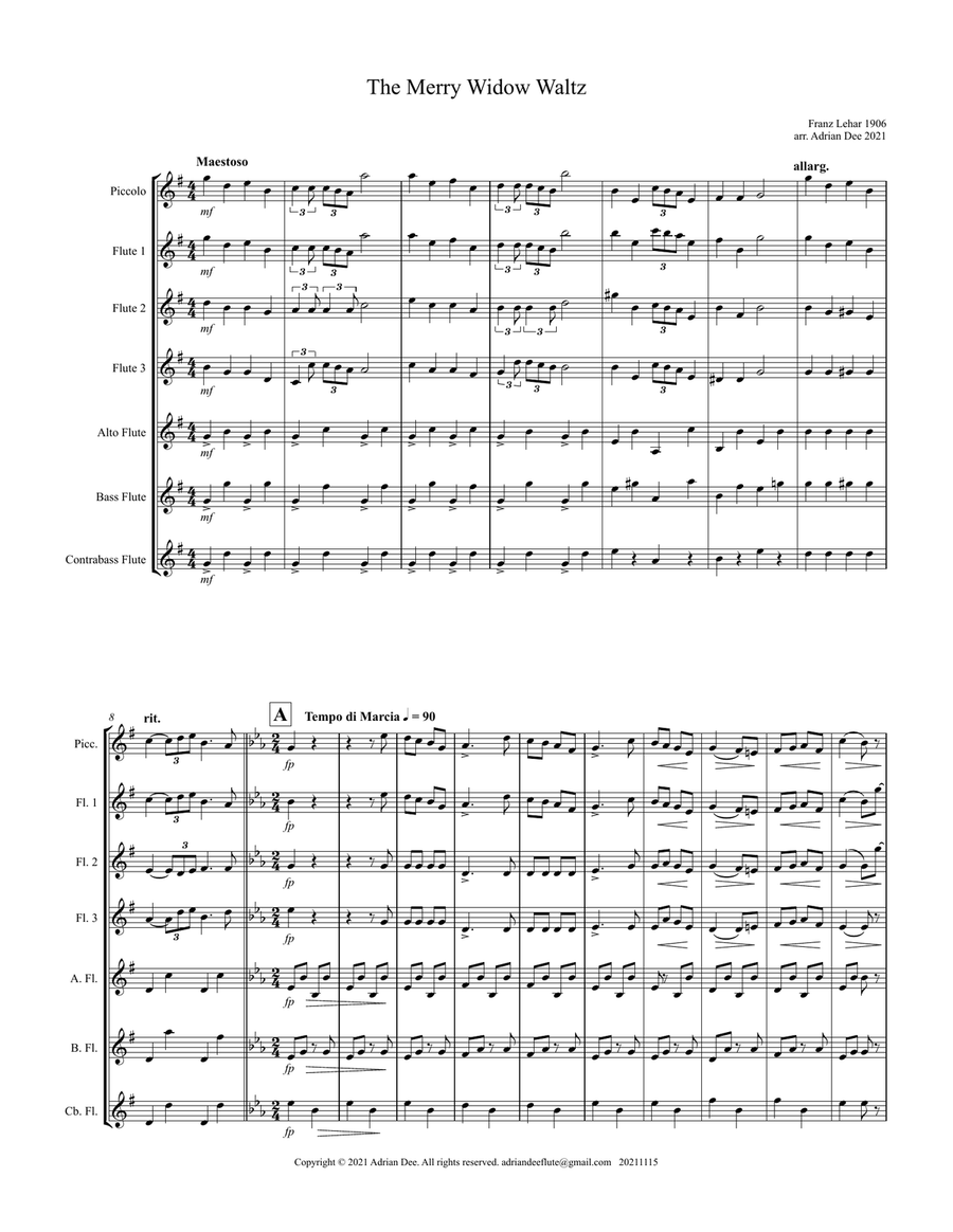 The Merry Widow Waltz Flute Choir scores gallery preview page 3