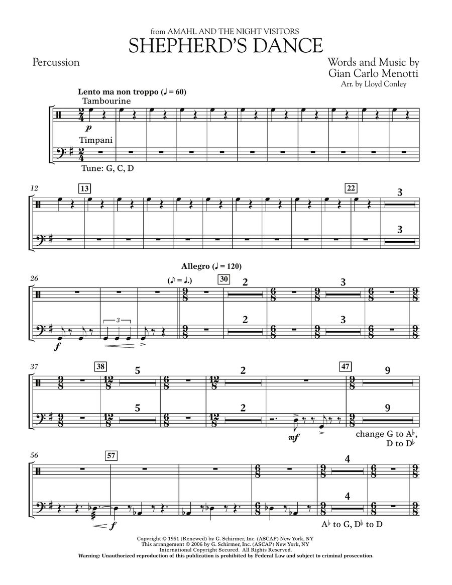 Shepherd's Dance (from Amahl and the Night Visitors) - Percussion Percussion scores gallery preview page 1