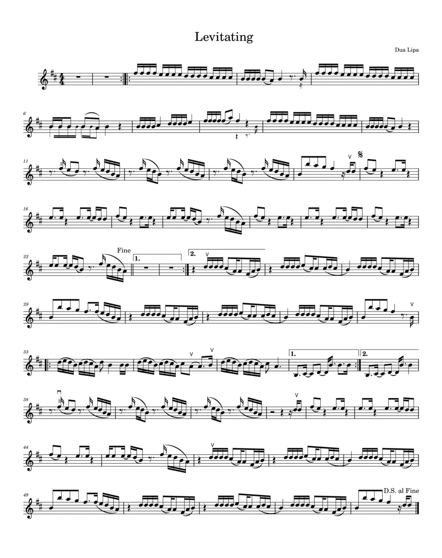 Levitating (feat. Dababy) Violin Solo scores gallery preview page 1
