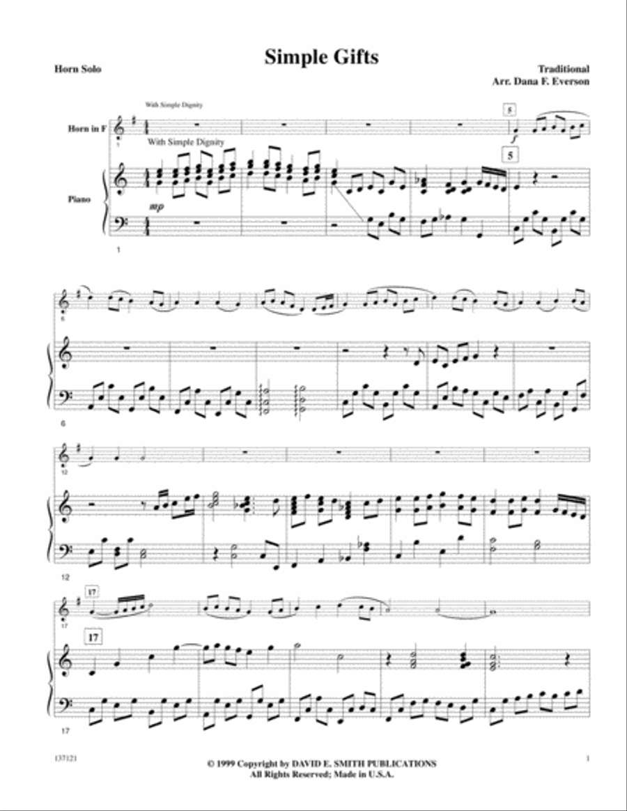 Simple Gifts Horn Solo scores gallery preview page 1