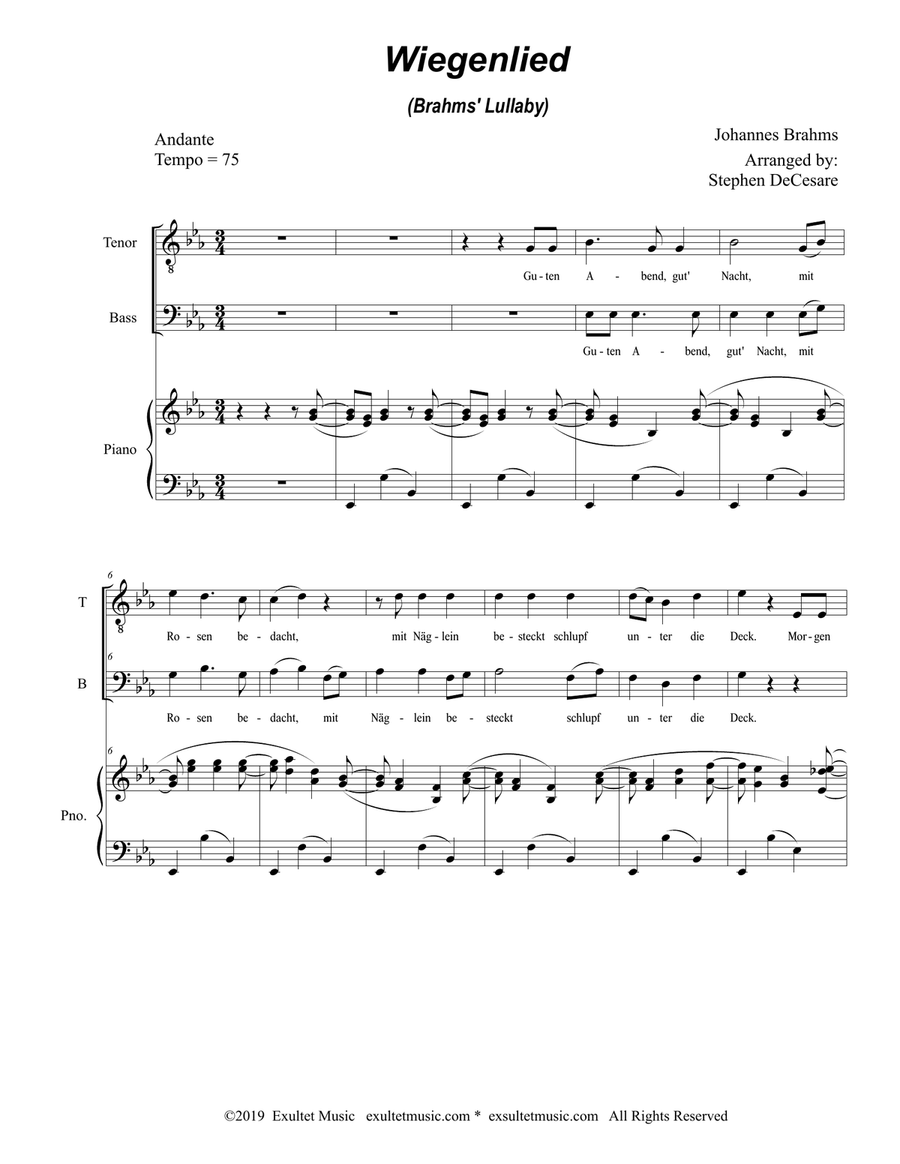 Wiegenlied (Brahms' Lullaby) (for 2-part choir - (TB) TB scores gallery preview page 2