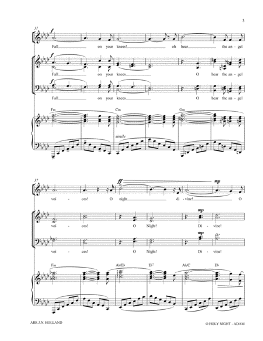 O Holy Night (Cantique de Noel) Adolphe Adam for Alto and SATB Chorus (Key of Ab) 4-Part scores gallery preview page 5