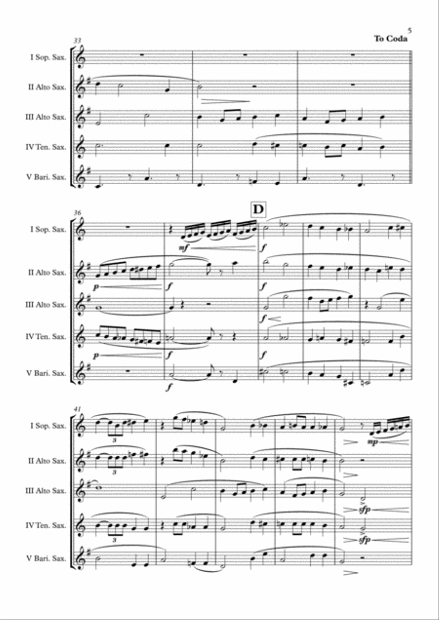 Over The Rainbow (from The Wizard Of Oz) Saxophone Quintet scores gallery preview page 6