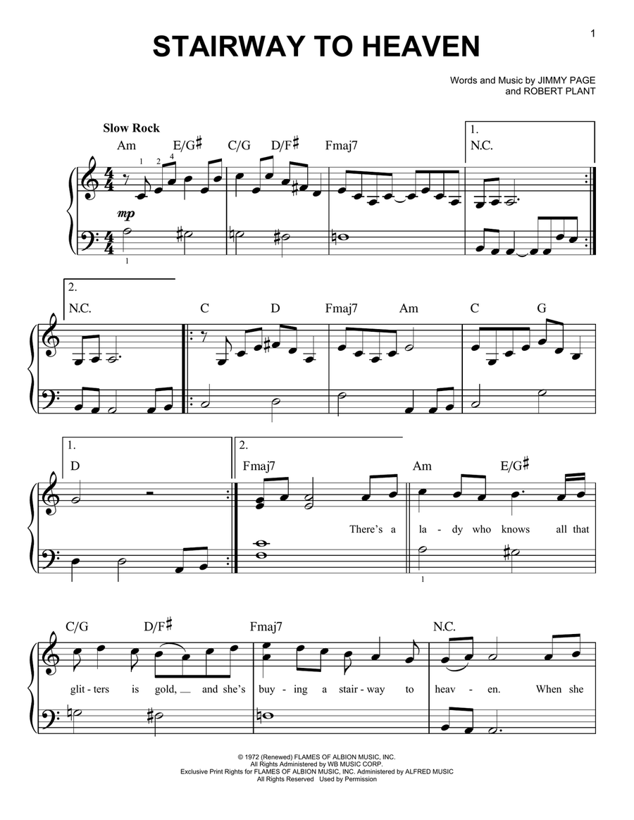 Stairway To Heaven Easy Piano scores gallery preview page 1