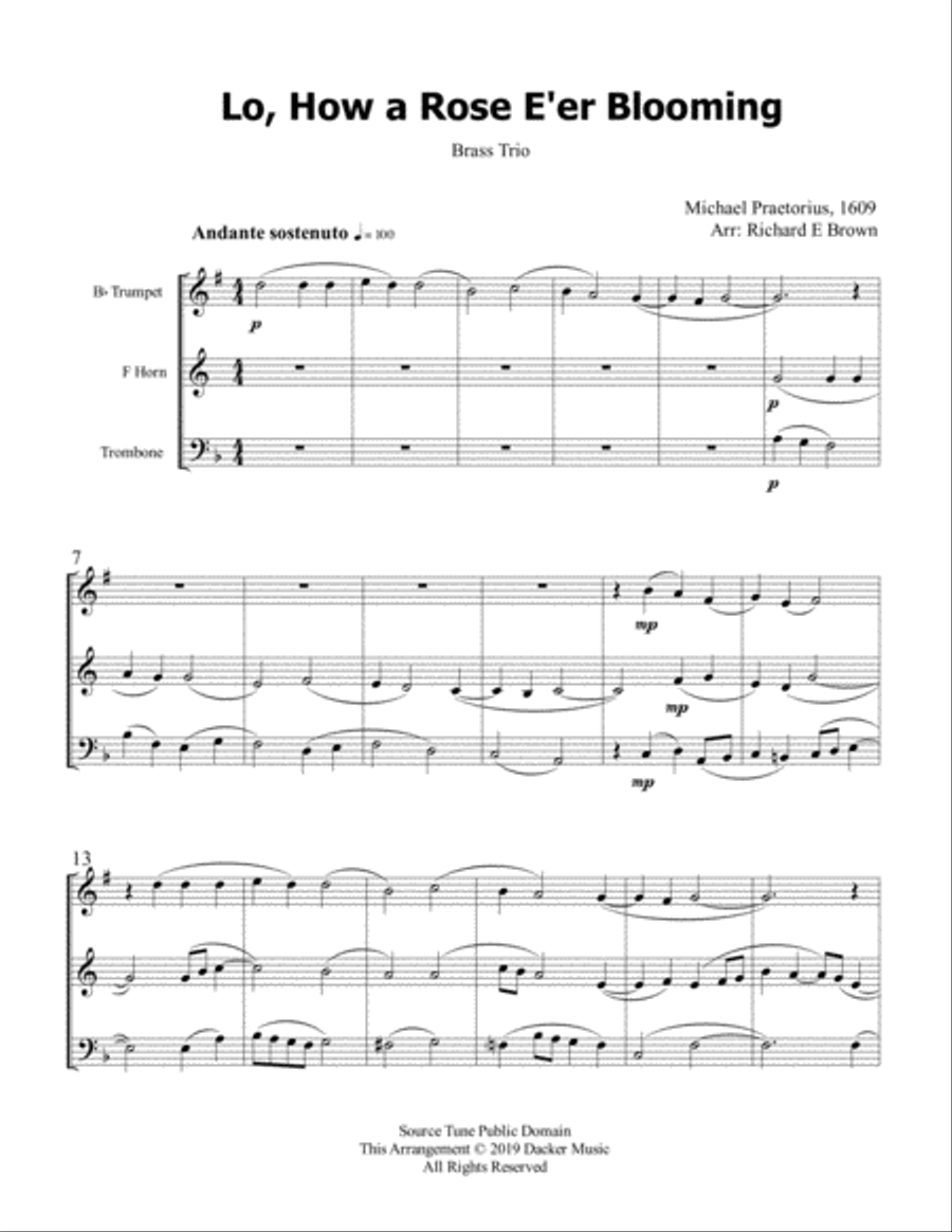 Lo, How a Rose E're Blooming - Brass Trio Brass Trio scores gallery preview page 2