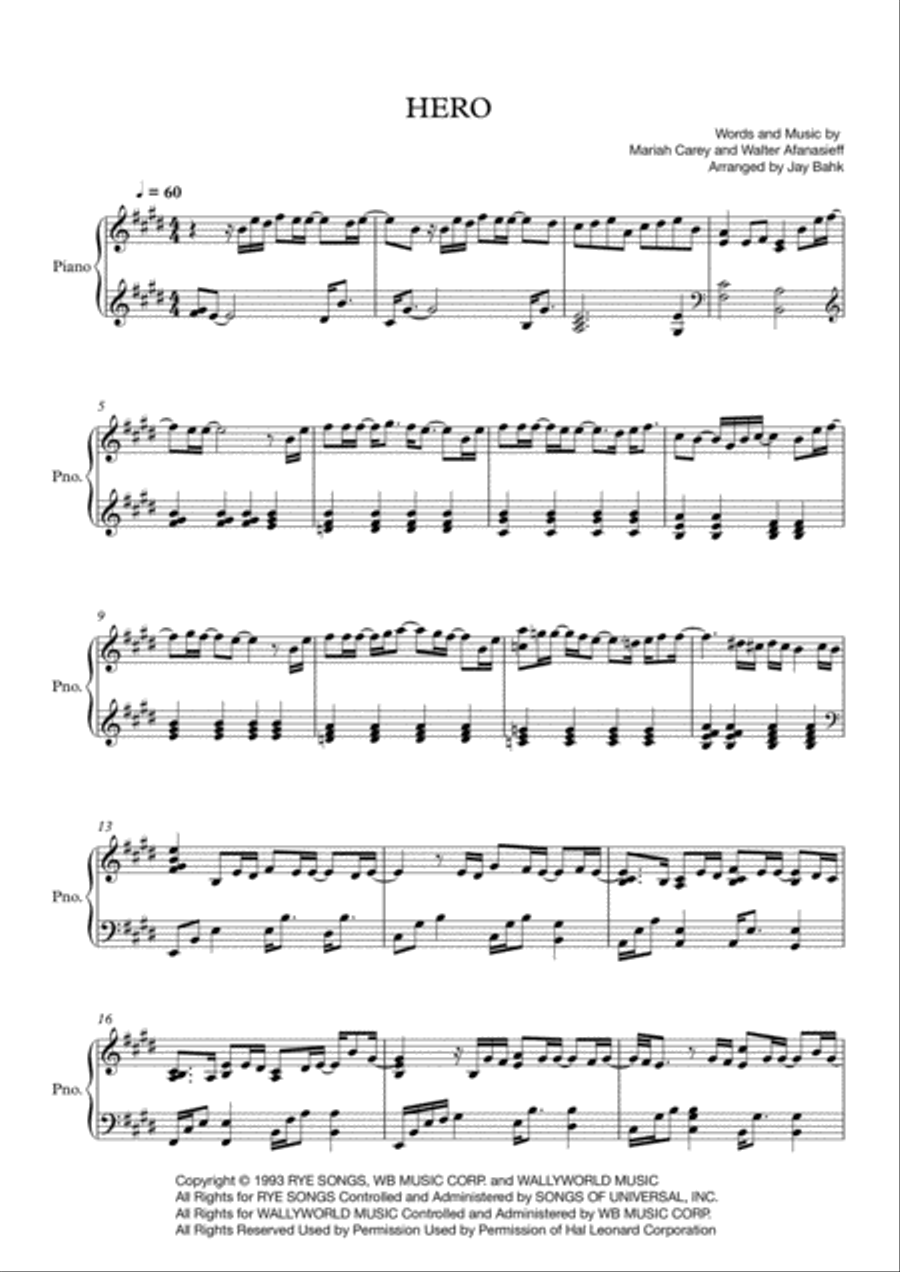 Hero Hero Piano Solo scores gallery preview page 1