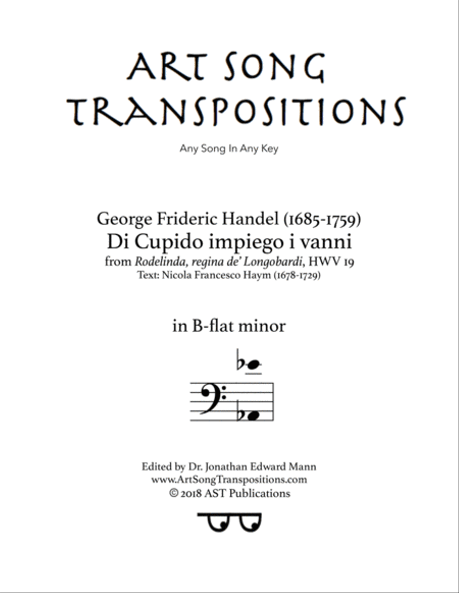 HANDEL: Di Cupido impiego i vanni (transposed to B-flat minor) Voice scores gallery preview page 1