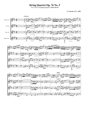 Book cover for String Quartet Op. 76 No. 5 for Saxophone Quartet (SATB)