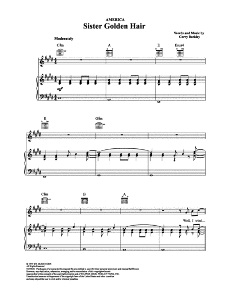 Sister Golden Hair Piano, Vocal, Guitar scores gallery preview page 1