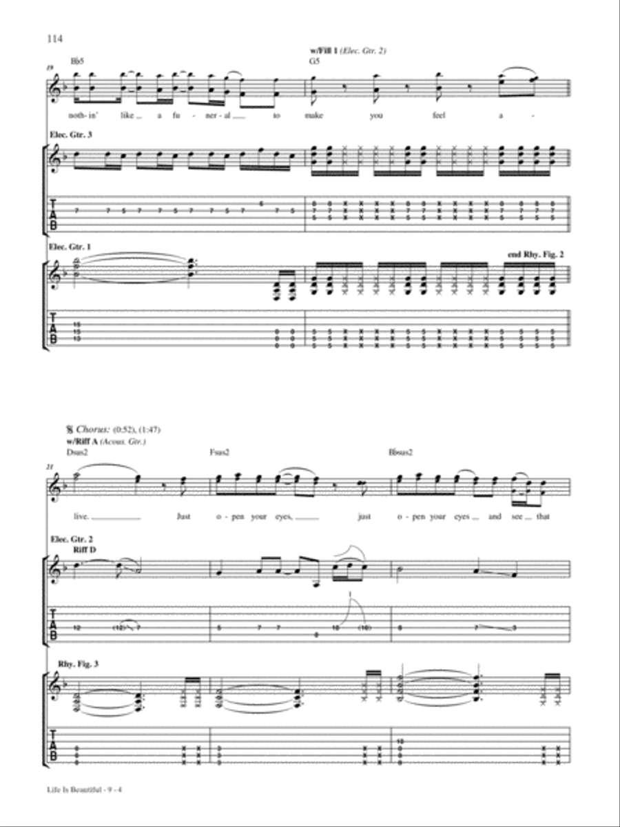 Life Is Beautiful Guitar Tablature scores gallery preview page 4