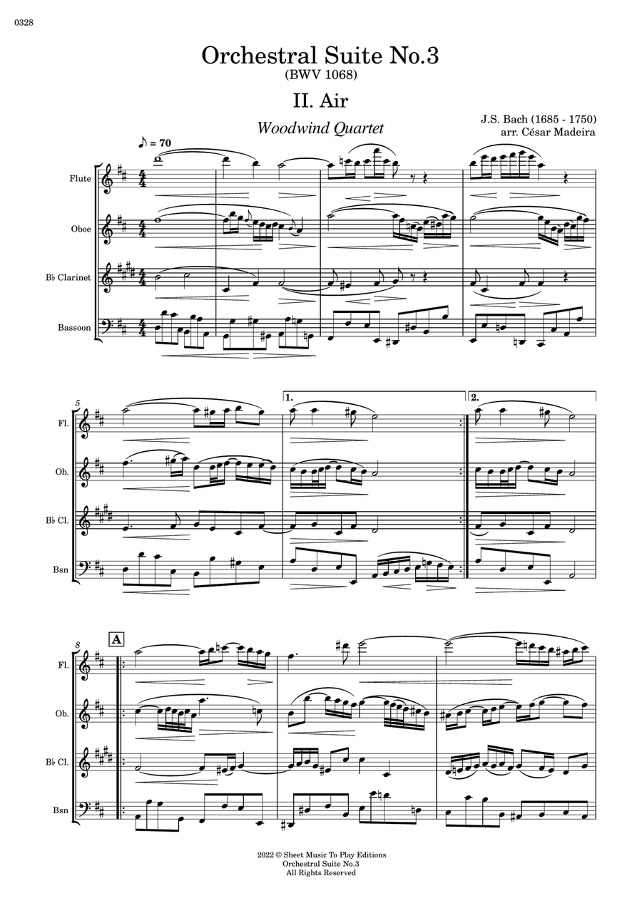 Air on G String - Woodwind Quartet (Full Score and Parts) image number null