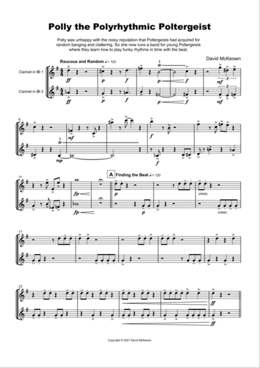 Polly the Polyrhythmic Poltergeist, Halloween Duet for Clarinet Clarinet Duet scores gallery preview page 2