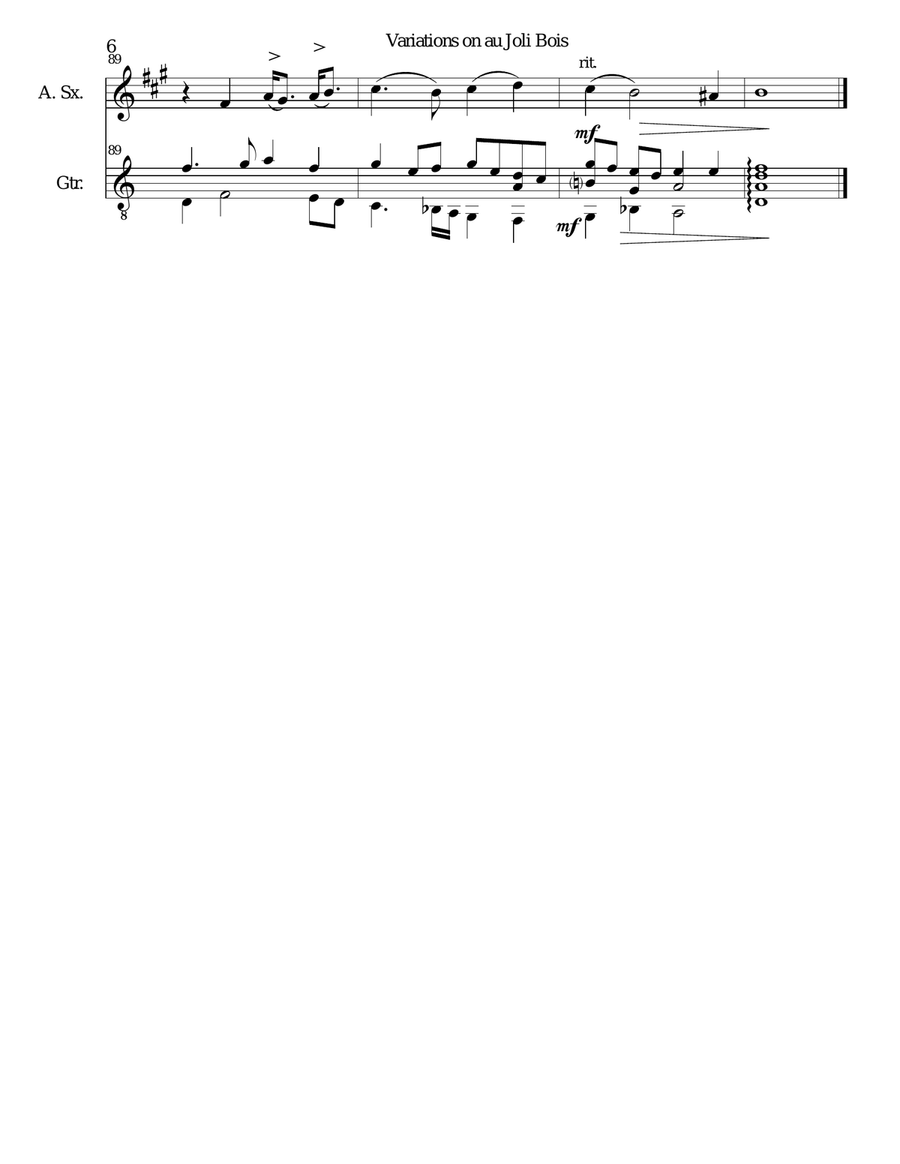 Variations on au Joli Bois for alto saxophone and guitar Alto Saxophone scores gallery preview page 6