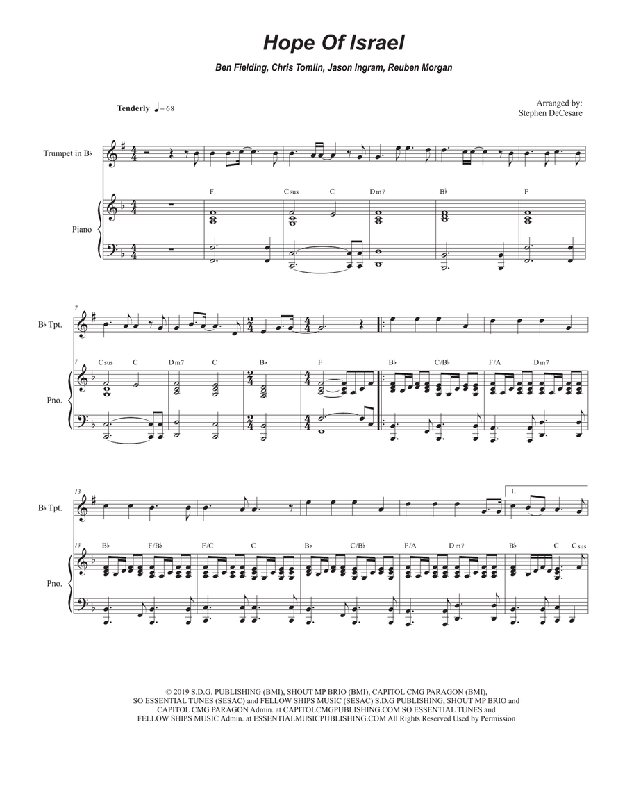 Hope Of Israel Hope Of Israel B-Flat Trumpet scores gallery preview page 1