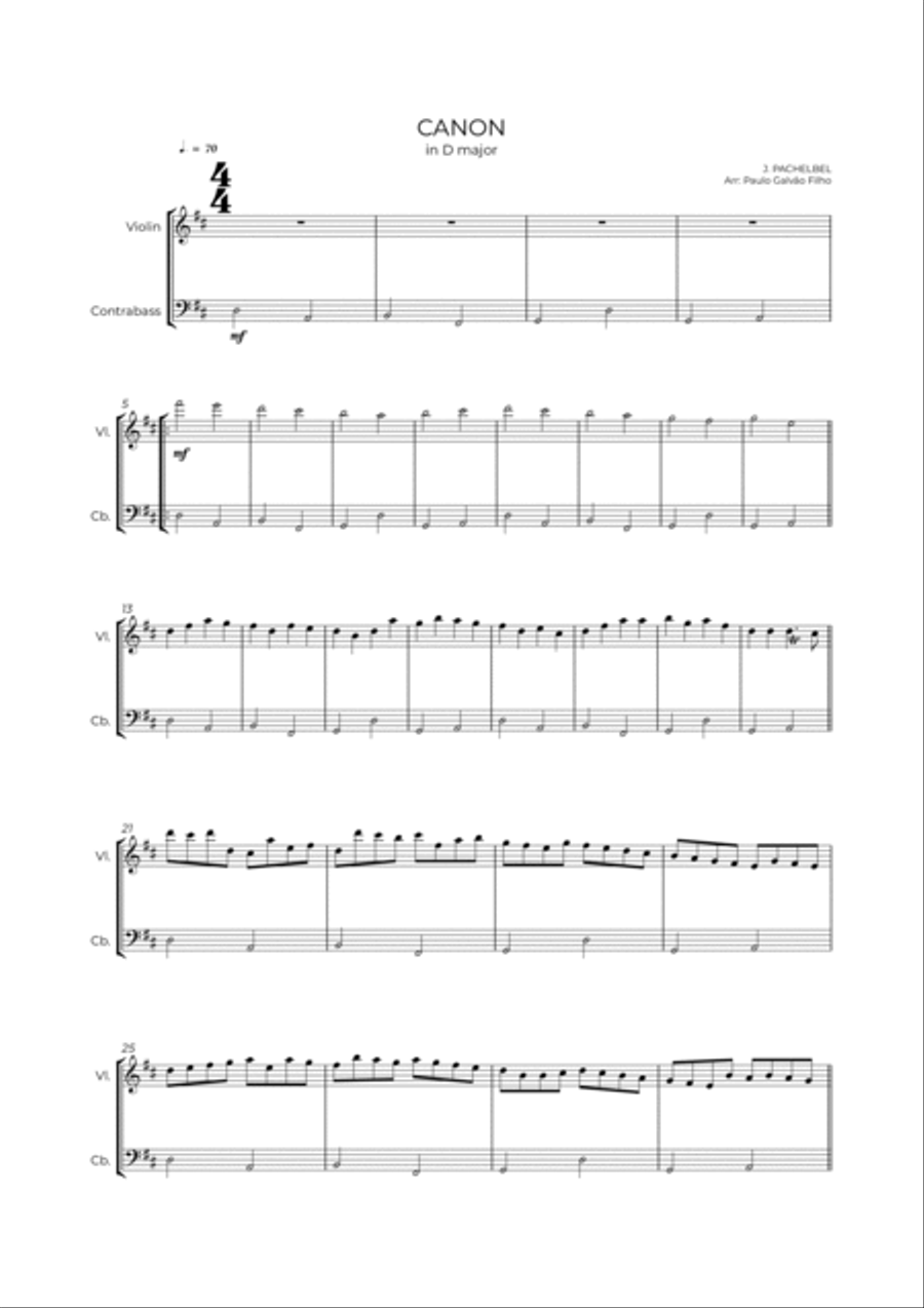 CANON IN D - VIOLIN & CONTRABASS String Duet scores gallery preview page 2