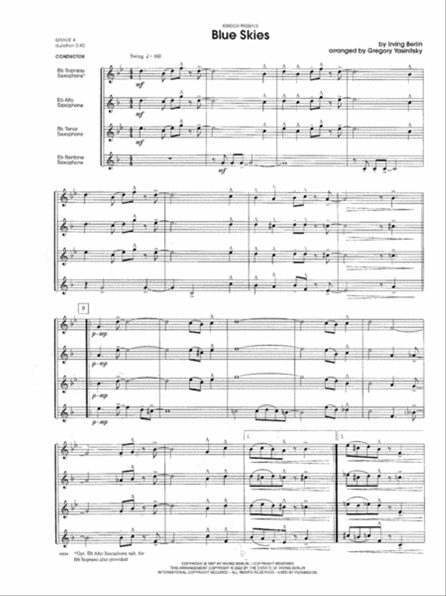 Blue Skies Saxophone Quartet scores gallery preview page 2