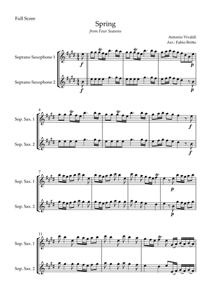 Spring (from Four Seasons of Antonio Vivaldi) for Soprano Saxophone Duo image number null