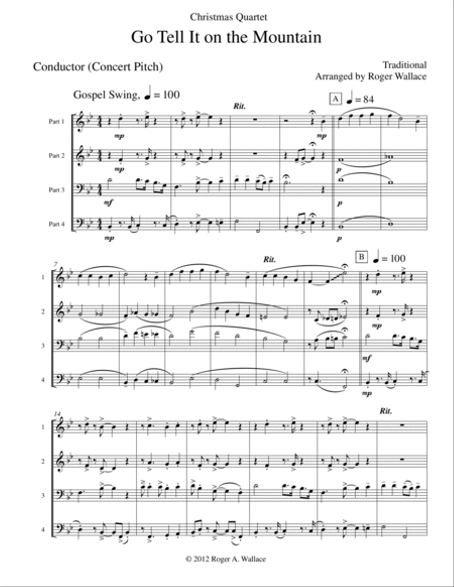 Go Tell It on the Mountain (Brass Quartet) Brass Quartet scores gallery preview page 2