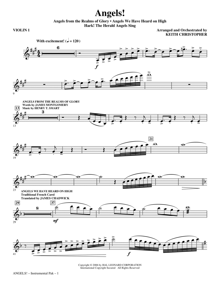 Angels! (Medley) - Violin I Choir scores gallery preview page 1