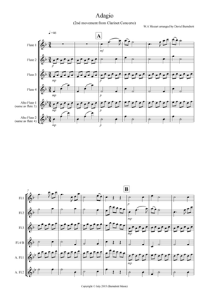 Book cover for Adagio from Mozart's Clarinet Concerto for Flute Quartet