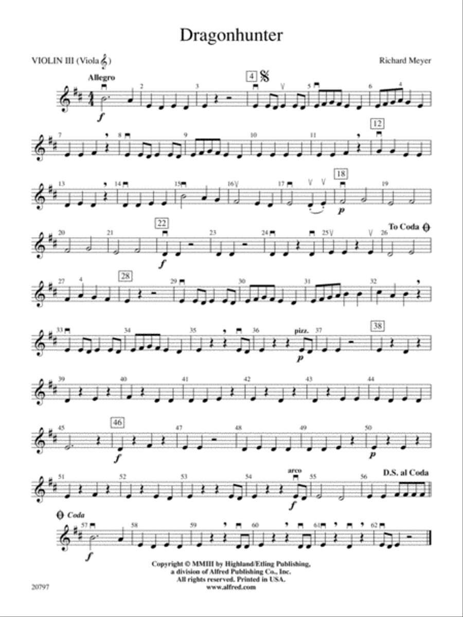 Dragonhunter: 3rd Violin (Viola [TC]) String Orchestra scores gallery preview page 1