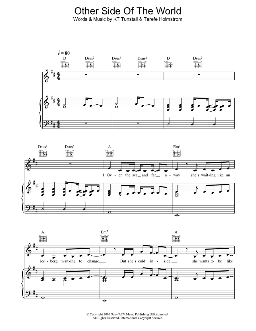 Other Side Of The World Piano, Vocal, Guitar scores gallery preview page 1