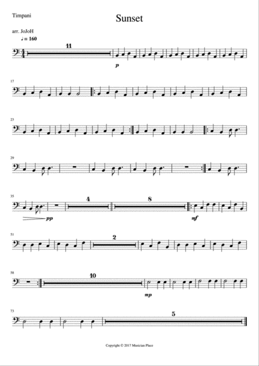Sunset - Timpani Percussion scores gallery preview page 1