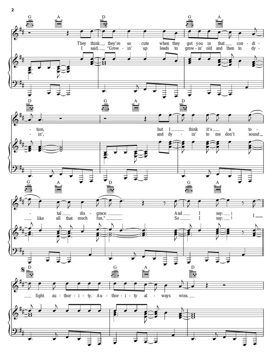 Authority Song Authority Song Piano, Vocal, Guitar scores gallery preview page 2